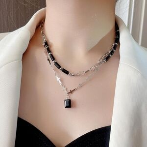 NEW Women's 925 Silver Double Layered Cross Pendant‎ Necklace